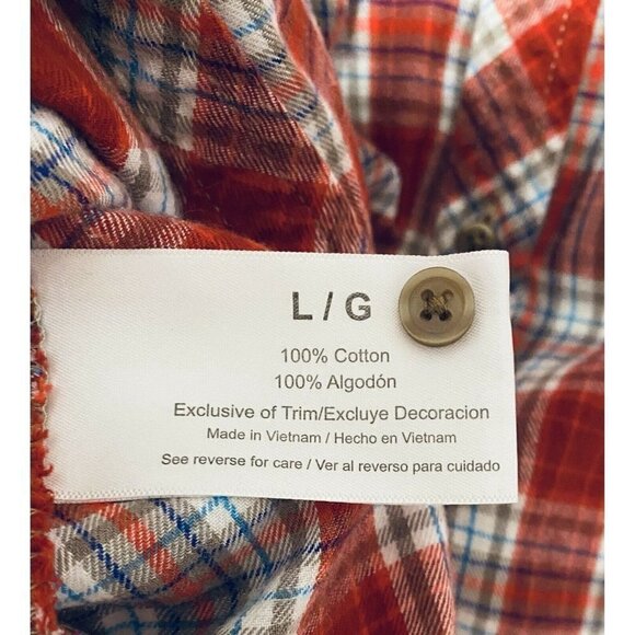 Eddie Bauer Womens Plaid Flannel Button Up Top Red Cotton Long Sleeves Large - Picture 6 of 8